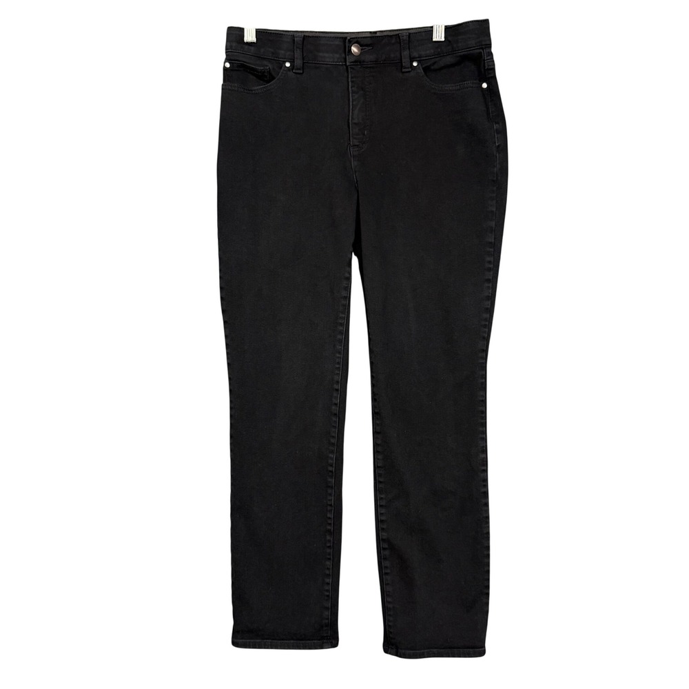 Chicos Straight Leg Jeans 1 Womens 8 Black So Slimming Stretch Denim 32x28